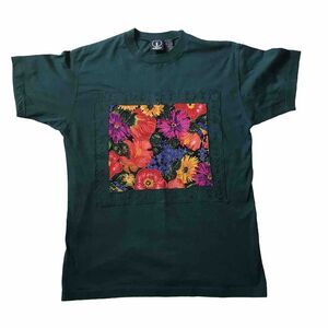 Vintage 90s Y2k T Shirt Women SZ M L Floral Boho Grandmacore Beaded Green